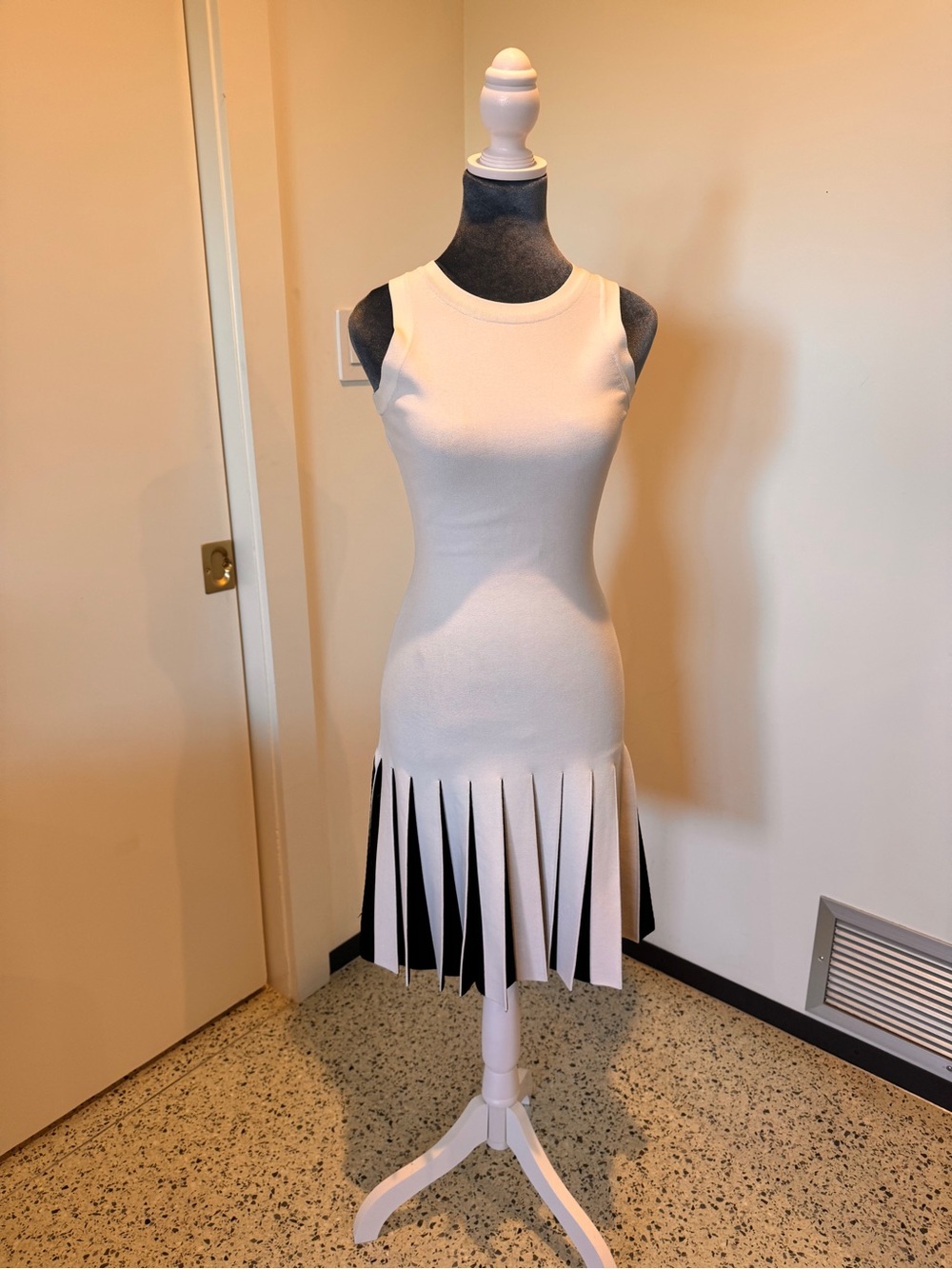 Milly Cream Sleeveless Mini Dress with Fringe Hem